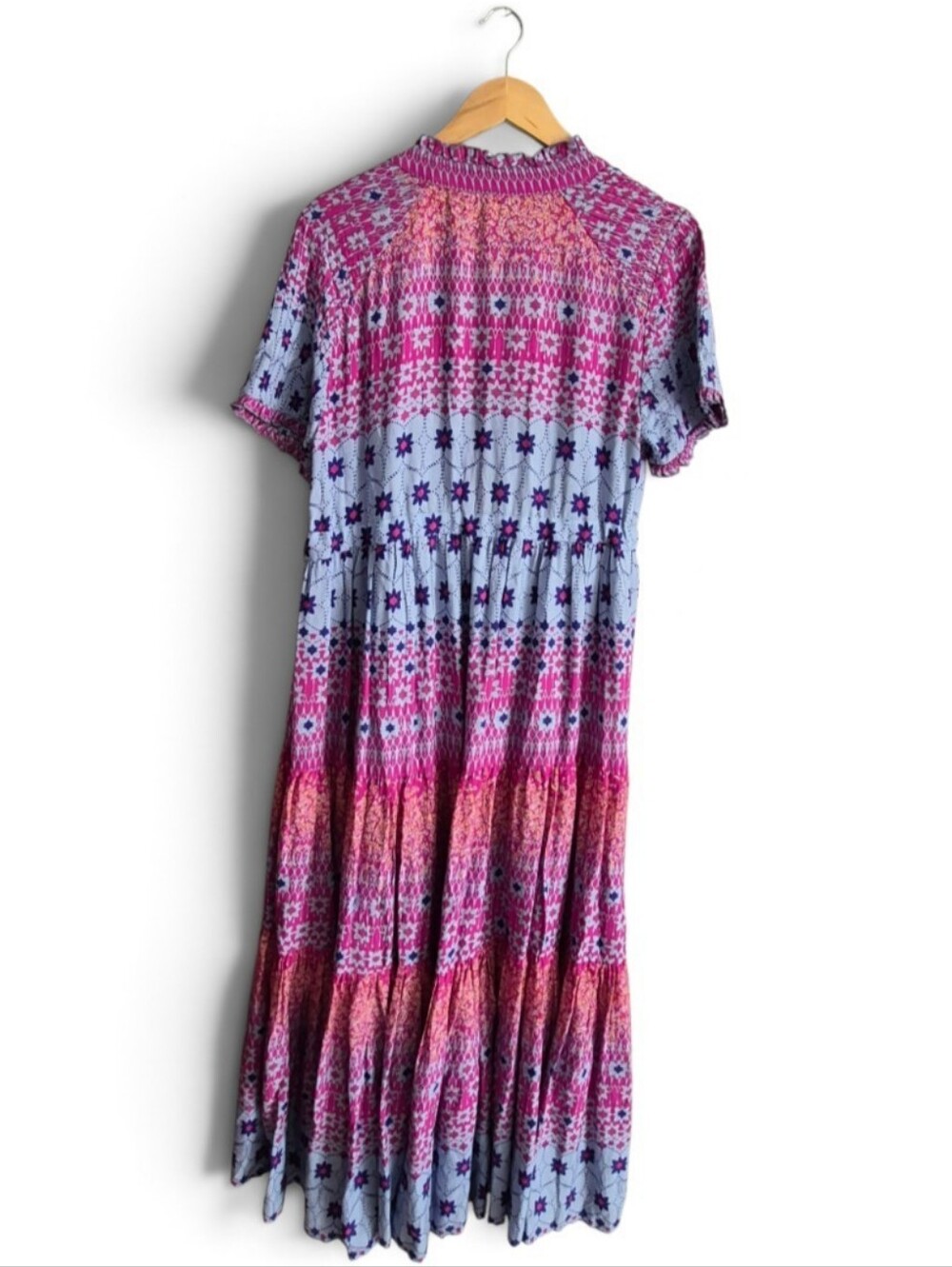 Free People Rare Feeling Pleated Boho Maxi Dress Purple Pink Floral gypsy M - Picture 5 of 13